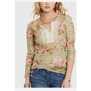Denim & Supply Ralph Lauren Women's M Floral Mesh Lace Popover Top Long Sleeve